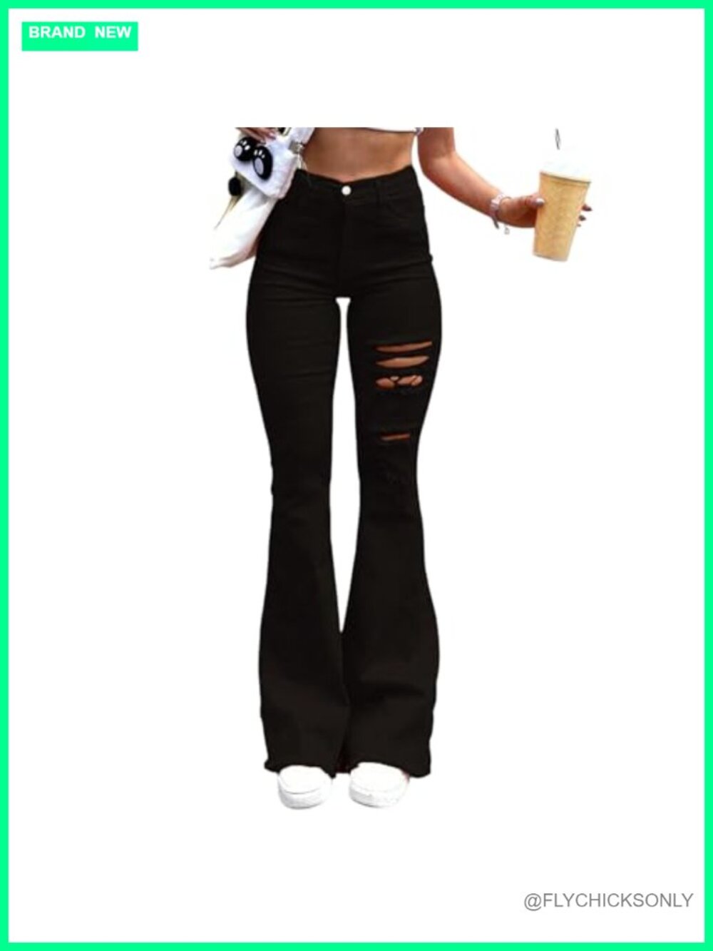 High Waisted Ripped Flare Bootcut Jeans Stretchy Distressed Denim Pants